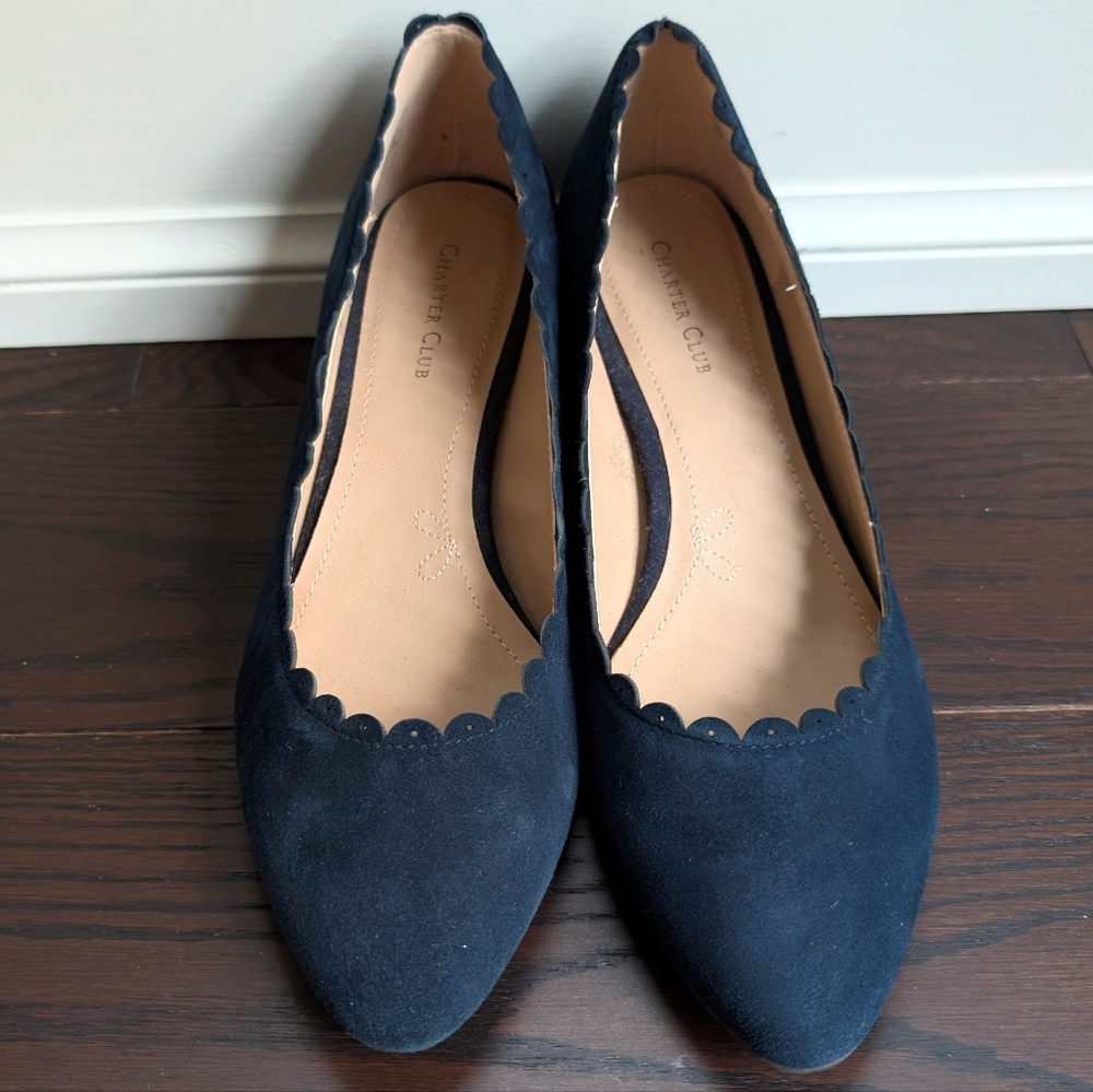 Charter Club Wandaa Suede Blue Scalloped Wedge Shoes